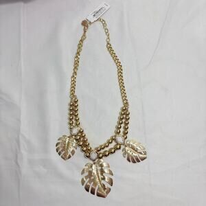Lilly Pulitzer Statement Necklace Gold Tone with Monstera Leaf Accents